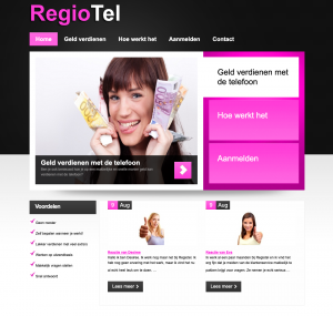 Screenshot van de website van RegioTel